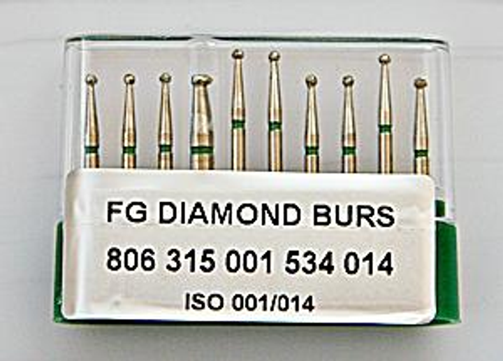 Бор алмазный FG стоматологический турбинный наконечник упаковка 10 шт UMG ШАРИК 806.315.001.534.014 - изображение 1