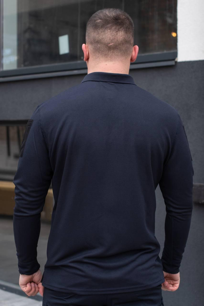 Поло с длинным мужским рукавом для ДСНС с липучками под шевроны темно-синий цвет ткань CoolPass XL - изображение 2