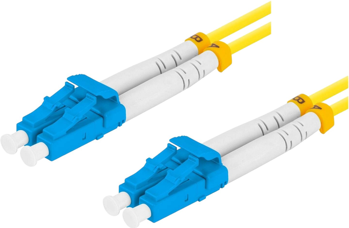 Patchcord optyczny Lanberg SM LC/UPC - LC/UPC Duplex G657a1 3 mm 5 m Yellow (FO-LULU-SD11-0050-YE) - obraz 1