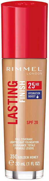 Тональна основа Rimmel London Lasting Finish 25HR Hydration Boost Foundation SPF 20 350 Golden Honey 30 мл (3616301236054) - зображення 1