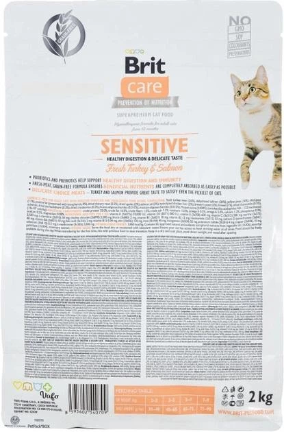 Беззерновой корм для привередливых кошек Brit Care Cat GF Sensitive Digestion & Delicate Taste с индейкой и лососем 2 кг - изображение 2