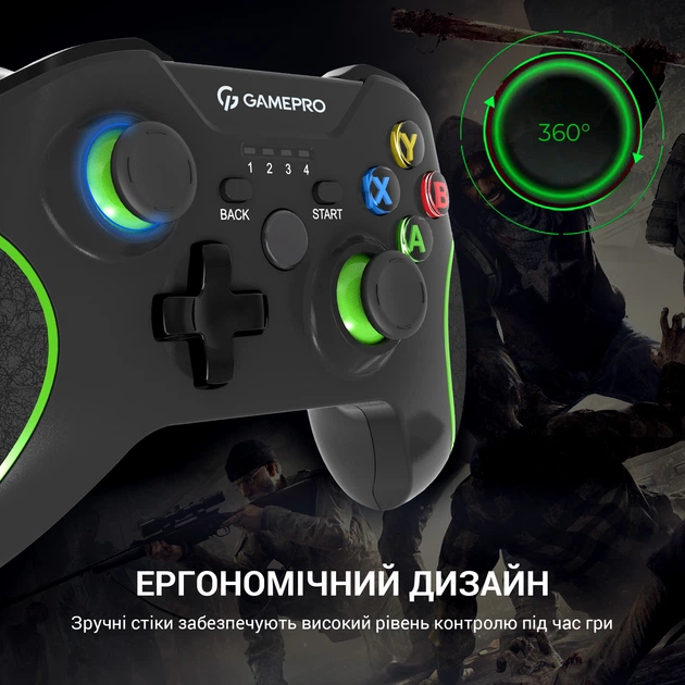Бездротовий геймпад GamePro MG650B Black-Green - зображення 14