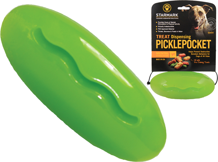Іграшка для собак Starmark Dispensing Pickle Pocket 17.8 x 7.6 x 7.6 см Green (0873199002137) - зображення 1
