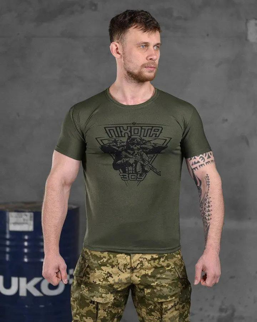Тактическая мужская потоотводящая футболка Пехота ЗСУ M олива (85829) - изображение 1