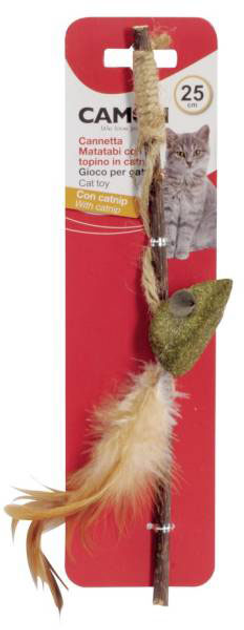 Zabawka dla kotów Camon Matatabi Wędka z myszką i piórami 25 cm (8019808208534) - obraz 1