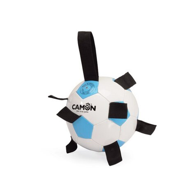 Іграшка для собак Camon Футбольний м'яч з ручками Біло-блакитний 21 см (8019808233031) - зображення 1