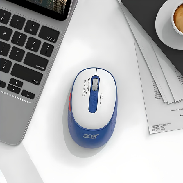 Мышь ACER OMR060 с беспроводным подключением Bluetooth и 2.4GHz и аккумулятором, 1600DPI, сине-белый - изображение 2