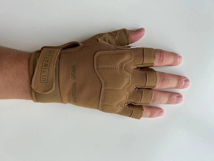 Рукавички безпалі захисні Ultimatum Койот,Тактичні перчатки без пальців - изображение 1