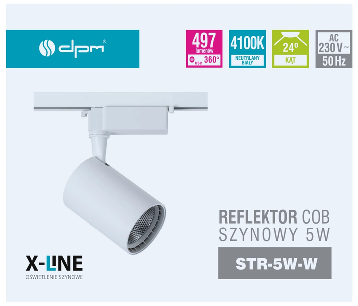 Reflektor COB DPM X-Line szynowy obrotowy 5 W 497 lm biały (STR-5W-W) - obraz 6