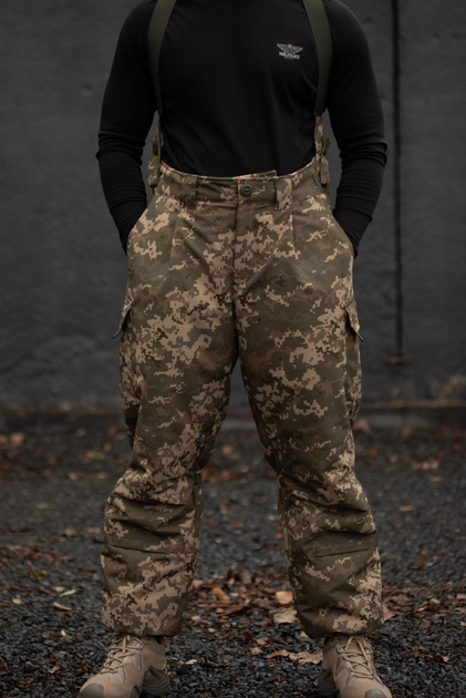 Чоловічі зимові брюки з підтяжками "Taslan" / Штани з утеплювачем Thermo-Loft піксель M - зображення 1