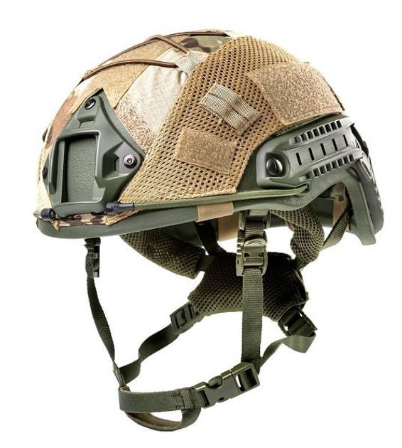 Балістичний шолом каска FAST Helmet NIJ IIIA оливковий і кавер мультикам - зображення 1