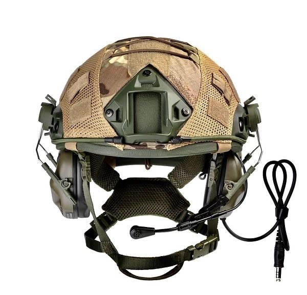 Балістичний шолом каска FAST Helmet NIJ IIIA оливковий + Тактичні навушники M32 - изображение 2