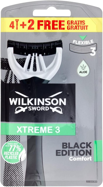 Одноразові станки для гоління Wilkinson Sword Xtreme 3 Black Edition 4+2 шт (4027800510948) - зображення 3