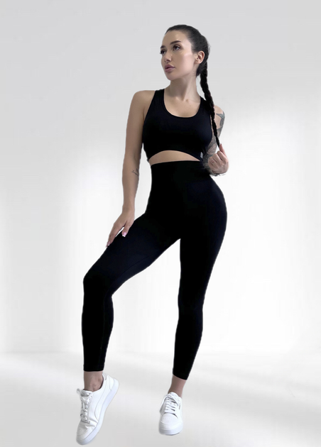 Костюм для фитнеса женский LILAFIT комплект лосины пуш ап и топ черный ...