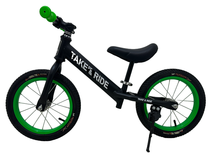 Біговел колеса 14 дюймів Take&Ride RB-50 МТВ з кермом MTB та підніжкою для дітей від 3 до 6 років Чорно-салатовий - изображение 2