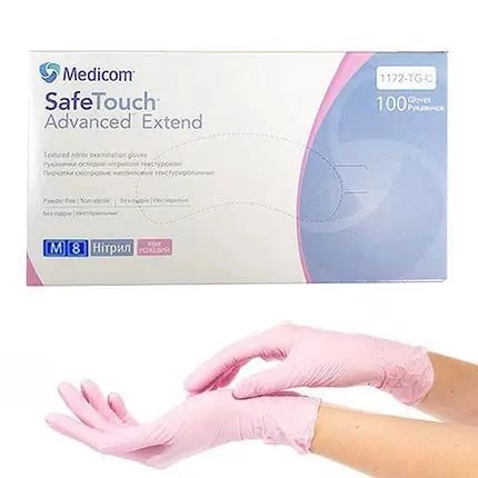 Перчатки нитриловые SafeTouch Pink Medicom размер M (100 шт) цвет розовый - изображение 1