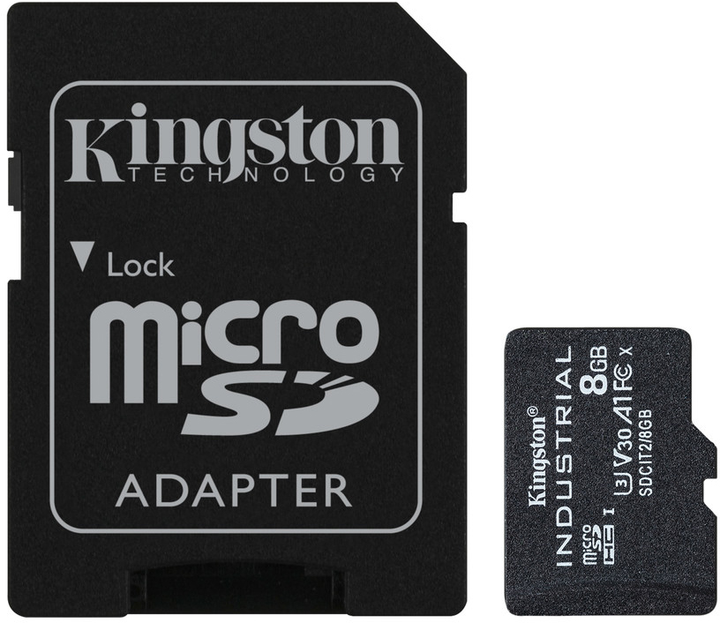 Kingston microSDHC 8GB Industrial Class 10 UHS-I V30 A1 + SD-адаптер (SDCIT2/8GB) - изображение 1