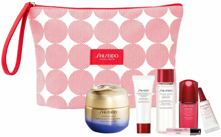 Набір пробників жіночий Shiseido Vital Perfection Eau de Parfum Ginza 0,8 мл + Пінка 15 мл + Емолент 30 мл + Концентрат 10 мл + Сироватка 3 мл + Крем 50 мл (3423222094690) - зображення 1