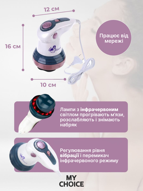 Массажер для ног лица тела электрический ручной BODY 5 насадок белый с розовым (4000508885) - изображение 3