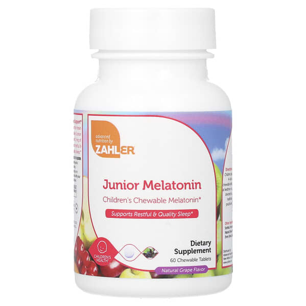 Детские таблетки для улучшения сна с мелатонином Zahler Junior мелатонин натуральный виноград 60 жевательных таблеток - изображение 1