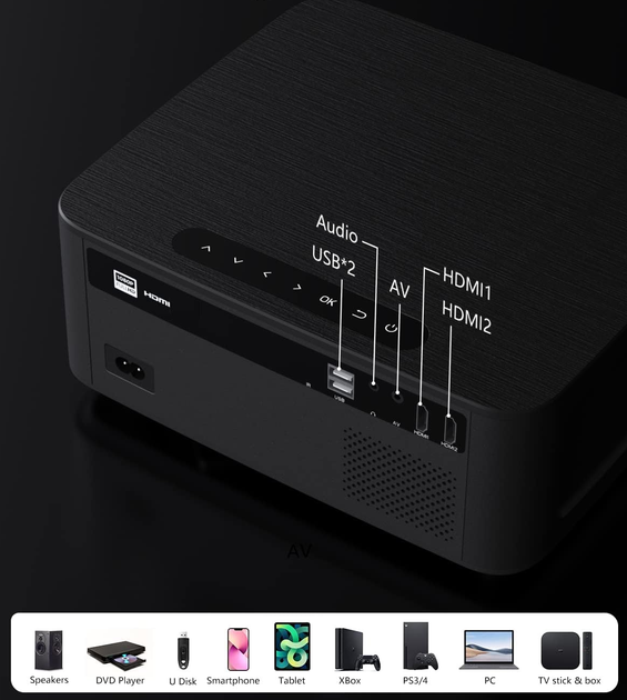 Мультимедійний проектор FunFlix FF-828E-EUBK Full HD 15000 Лм Wi-Fi Bluetooth з динаміками - Фото 3 Мультимедійний проектор FunFlix FF-828E-EUBK Full HD 15000 Лм Wi-Fi Bluetooth з динаміками - зображення 3
