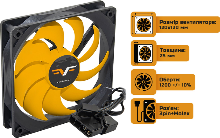 Вентилятор Frime FYF120 3Pin 120 мм Black/Yellow (FYF120HB3) - изображение 2