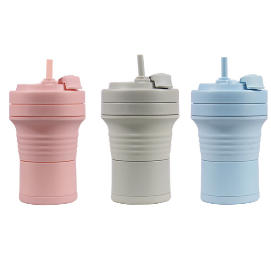Складна Чашка 550 Мл, Eco Cup З Карабіном І Трубочкою, Сіра - зображення 4