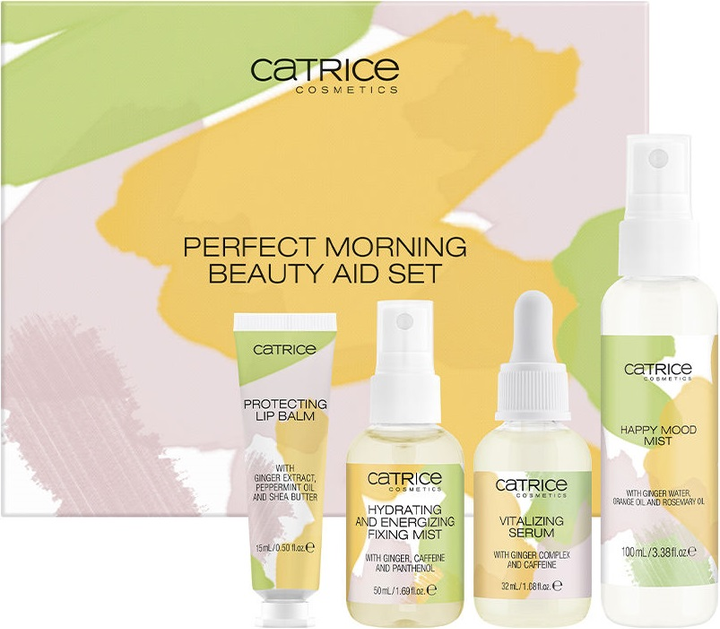 Zestaw do pielęgnacji twarzy Catrice Cosmetics Perfect Morning Beauty Aid Balsam do ust 15 ml + Serum witaminowe 32 ml + Emulsja nawilżająca 100 ml + Spray utrwalający 50 ml (4059729342096) - obraz 1