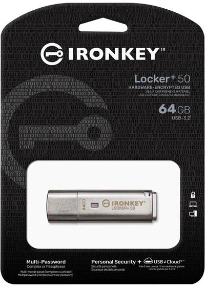 Pendrive Kingston IronKey Locker+ 50 64GB USB 3.2 Silver (IKLP50/64GB) - obraz 3