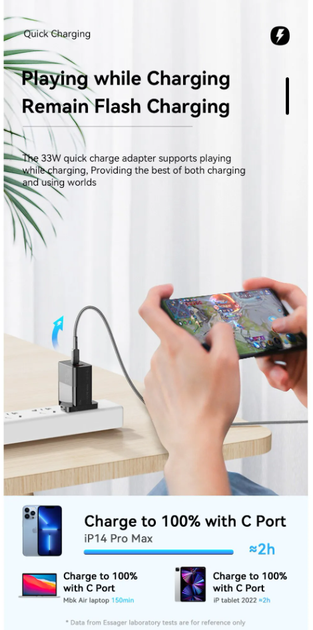 Сетевое зарядное устройство Essager 33W GaN PD USB-C+USB-A Black - Фото 8 Сетевое зарядное устройство Essager 33W GaN PD USB-C+USB-A Black - изображение 8