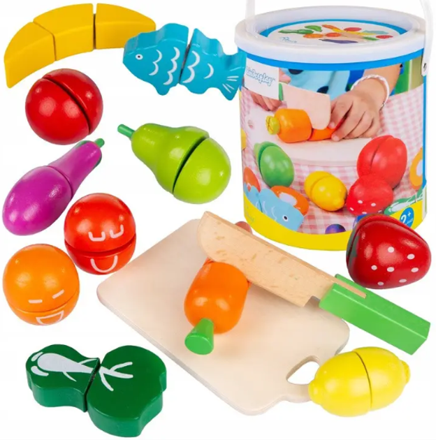 Деревянные фрукты и овощи для нарезки в ведре Kinderplay KP1684 – фото ...