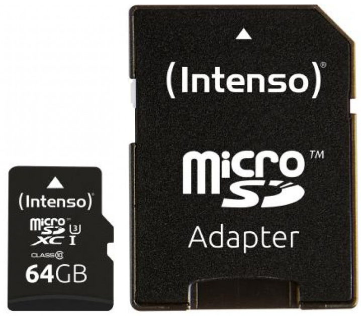 Карта пам'яті Intenso Pro microSDXC 64GB Class 10 + SD адаптер (3433490) - зображення 1