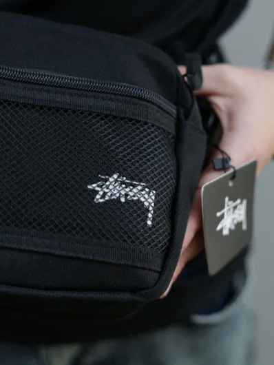 Барсетка мужская спортивная сумка-мессенджер кросс-боди stussy стуси с карманом с сетки черный (AN)32089 - изображение 3