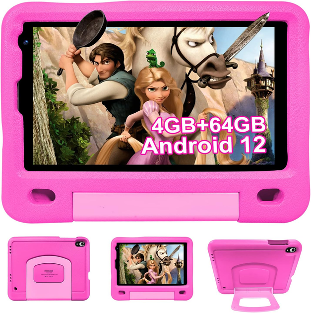 Планшет 8" Duoduogo AS16 4/64Gb 4 ядра Android 12 Чорний Рожевий Чохол ...