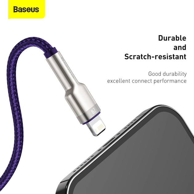 Кабель зарядный Baseus USB - Lightning Cafule Metal Lightning 2.4 A 1 м Purple (CALJK-A05) - изображение 8