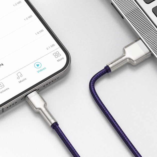 Кабель зарядный Baseus USB - Lightning Cafule Metal Lightning 2.4 A 1 м Purple (CALJK-A05) - изображение 10