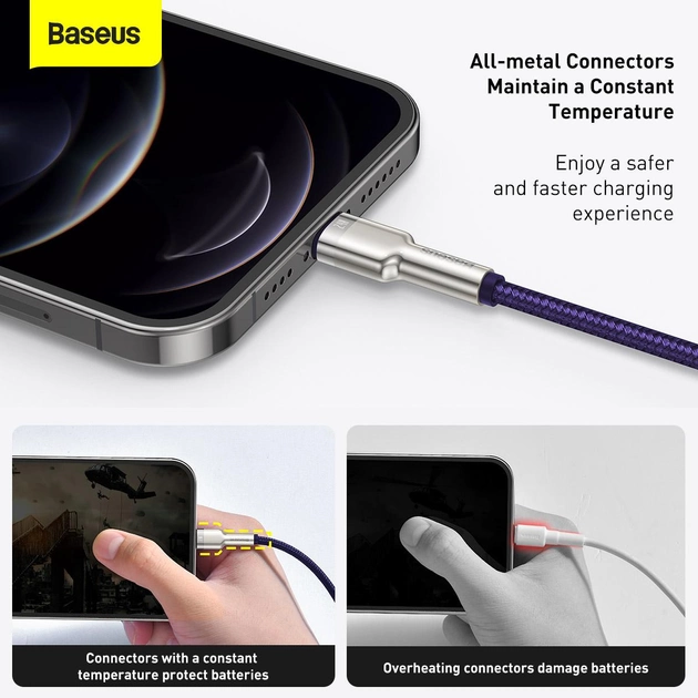 Кабель зарядный Baseus USB - Lightning Cafule Metal Lightning 2.4 A 1 м Purple (CALJK-A05) - изображение 12