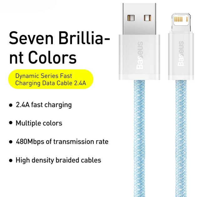Кабель зарядный Baseus USB - Lightning Dynamic Series Fast Charging 2.4A 1 м Blue (CALD000403) - изображение 2