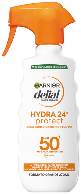 Spray przeciwsłoneczny Garnier Delial Hydra 24 Protect Spray Protector Rostro y Cuerpo Spf50 270 ml (3600542527361) - obraz 1