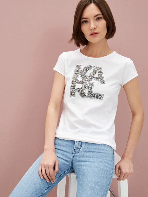 Koszulka bawełniana damska Karl Lagerfeld KL21WTS01 M Biała (8052283338846) - obraz 5