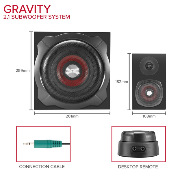 System głośników SpeedLink GRAVITY 2.1 Subwoofer BLACK (4027301359800) - obraz 3