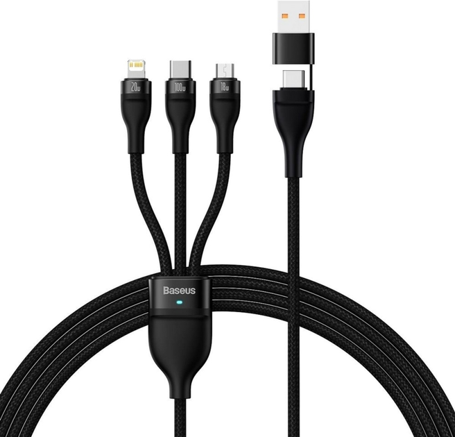 Kabel Baseus Flash 2 3w1 USB Type-C - micro-USB - Lightning 1.2 m Black (CASS030101) - obraz 1