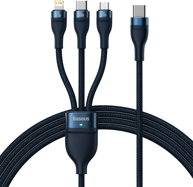 Кабель Baseus Flash 2 3в1 USB Type C - micro-USB - Lightning 1.5 м Blue (CASS030203) - зображення 1