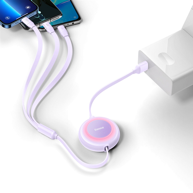 Кабель Baseus Bright Mirror 2 3в1 micro-USB - Lightning - USB Type C 1.1 м Purple (CAMJ010005) - зображення 2