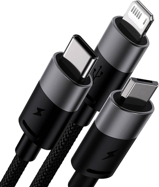 Kabel Baseus StarSpeed micro-USB - Lightning - USB Type-C 0.6 m Black (P10319900111-00) - obraz 2