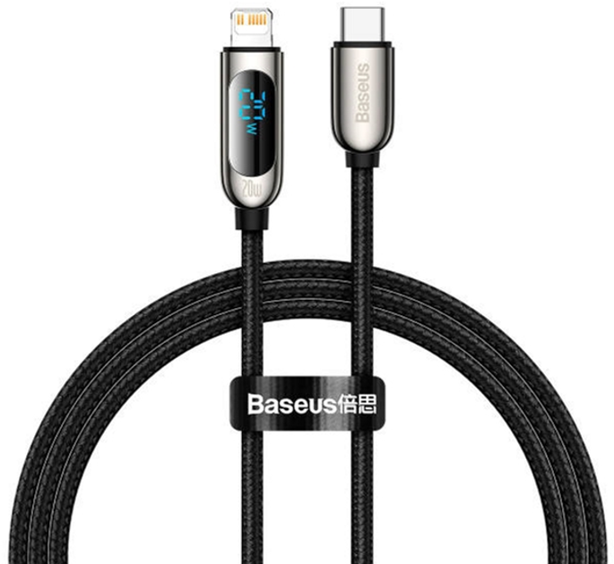 Kabel Baseus Display USB Type-C - Lightning PD 1 m Black (CATLSK-01) - obraz 1