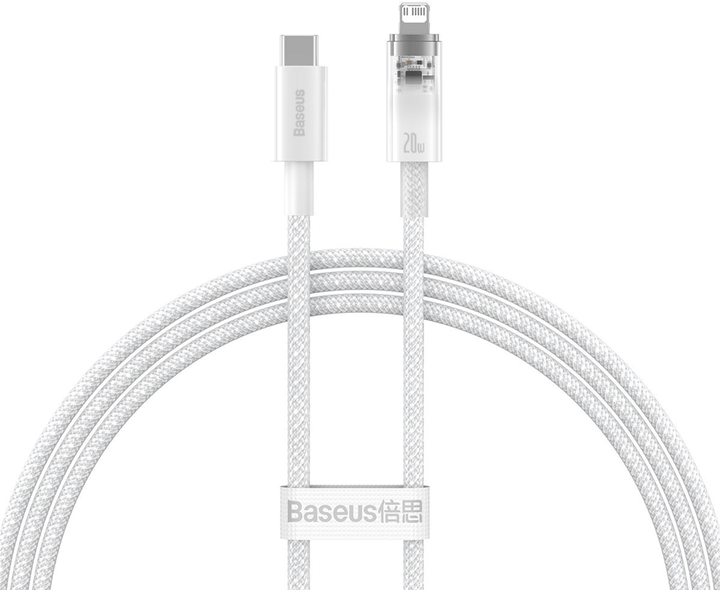 Kabel Baseus Explorer USB Type-C - Lightning 1 m White (CATS010202) - obraz 1