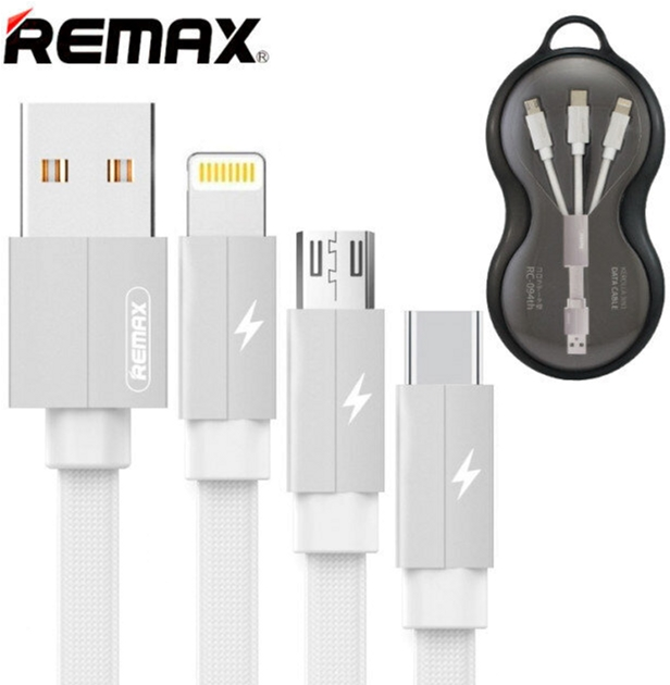 Kabel Remax Kerolla 3w1 USB Type-C - micro-USB 1 m White (RC-094th White) - obraz 2