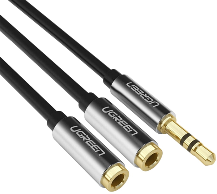 Kabel Ugreen mini-jack 3.5 mm - 2 x mini-jack 3.5 mm 0.2 m Grey (6957303807017) - obraz 1
