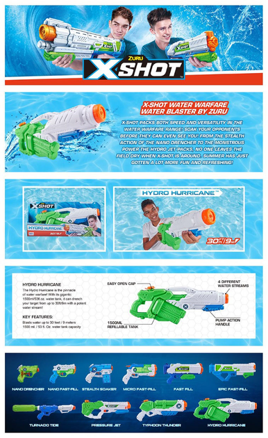 Водяний бластер Zuru X-Shot Water Warfare Hydro Hurricane (4894680025851) - зображення 3